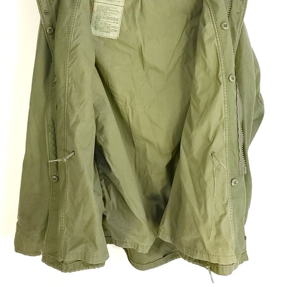 Vtg Military Coat Cold Weather Field Men's Large Distressed OD Green 80s - Picture 8 of 14